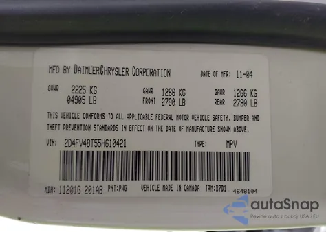 2005 Dodge Magnum Se z USA, uszkodzony, nr VIN 2D4FV48T55H610421